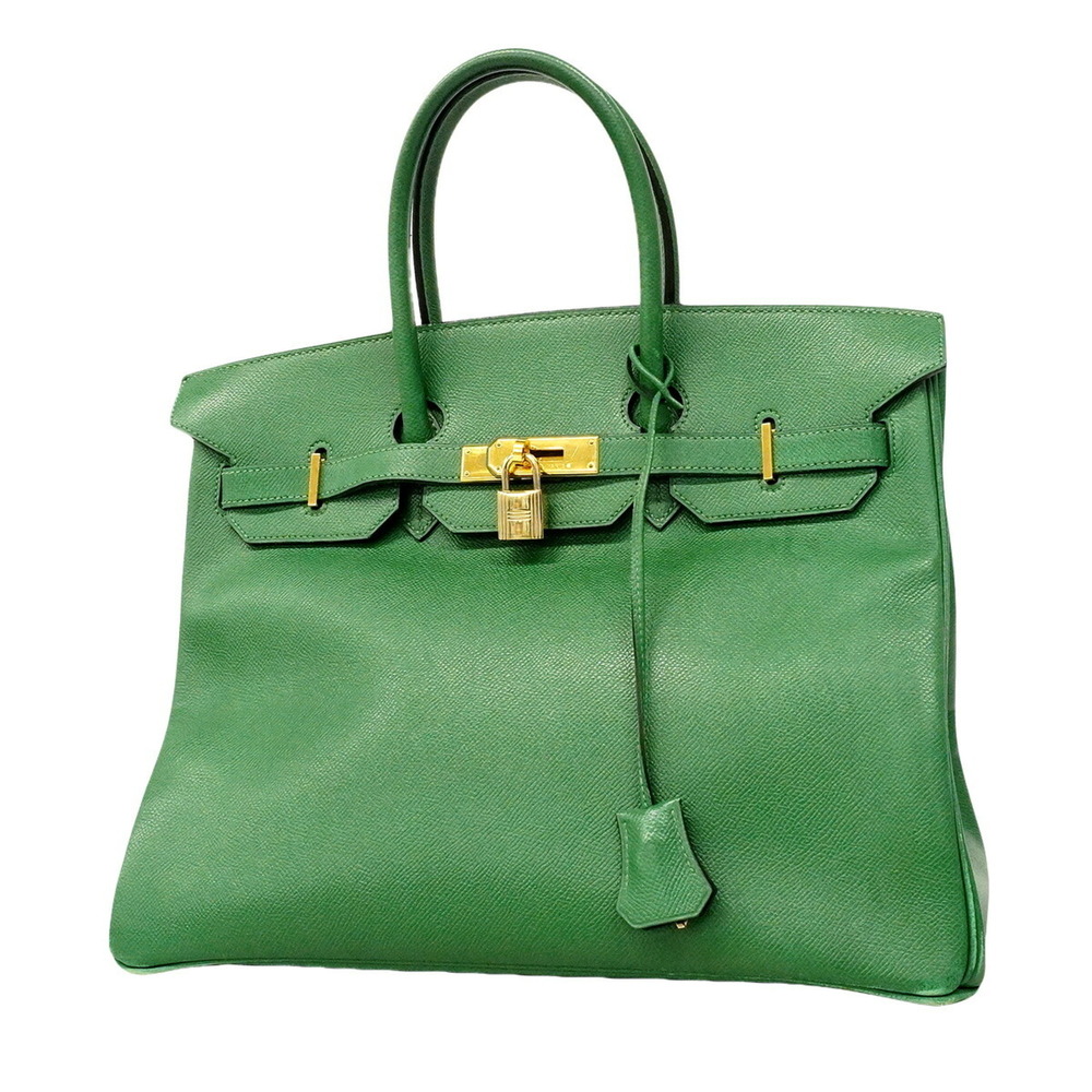 Hermes Birkin 35 handbag, Courchevel leather, green, EEA stamp, women's.